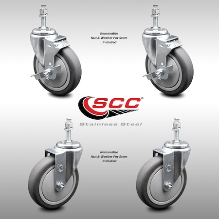Service Caster 5 Inch SS Thermoplastic Rubber Swivel 1/2 Inch Threaded Stem Caster Brakes, 2PK SCC-SSTS20S514-TPRB-M1015-2-TLB-2